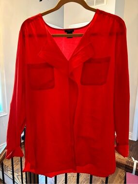 Ann Taylor Red Sheer V-Neck Blouse